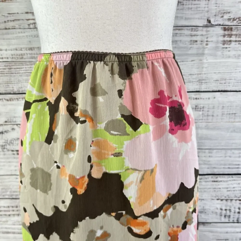 Croft & Barrow Skirt size 8 Pink Brown Floral Sheer A Line Midi Cottage Core